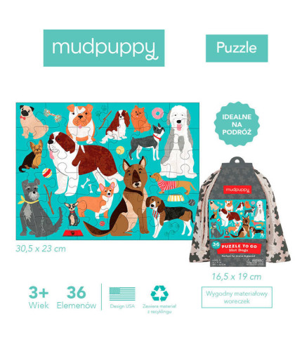 Puzzle podróżne w woreczku Pieski 36el 3+ Mudpuppy