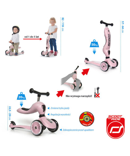 Scootandride Highwaykick 1 2w1 Jeździk i Hulajnoga Rose