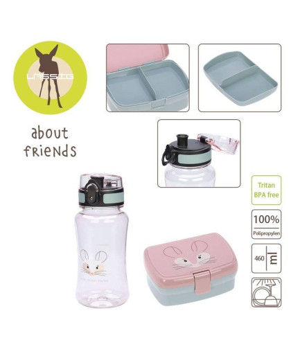 Zestaw na lunch Lunchbox + Tritanowa butelka - bidon 460 ml About Friends Szynszyla Lassig