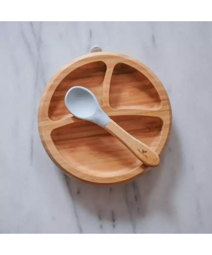 Bambusowy Talerz z Przyssawką i Przegródkami Blue Avanchy