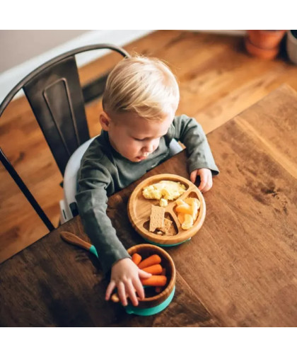 Bambusowy Talerz z Przyssawką i Przegródkami Pink Avanchy