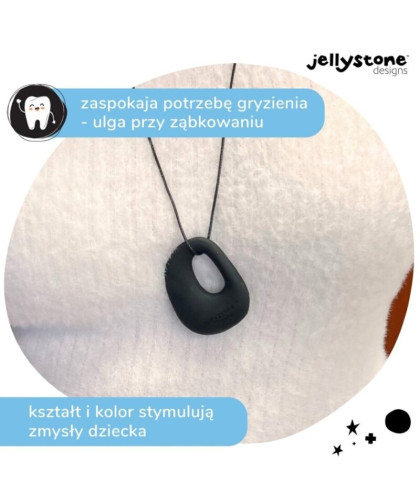 Wisiorek silikonowy gryzak Kamyk, czarny, Jellystone Designs