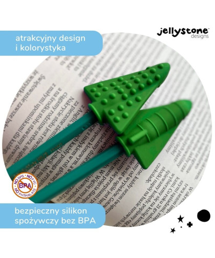 Gryzak terapeutyczny na ołówek 2 szt., zielony, Jellystone Designs