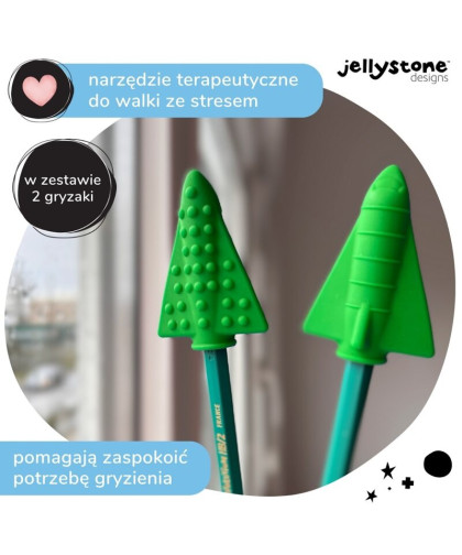 Gryzak terapeutyczny na ołówek 2 szt., zielony, Jellystone Designs