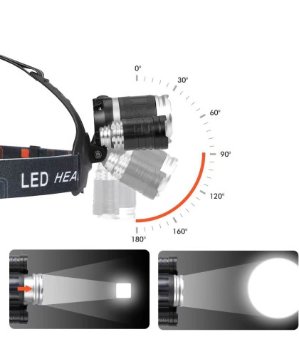 Latarka czołowa 3xLED Lampka na głowę 1000 LUMEN, 300m zasięg