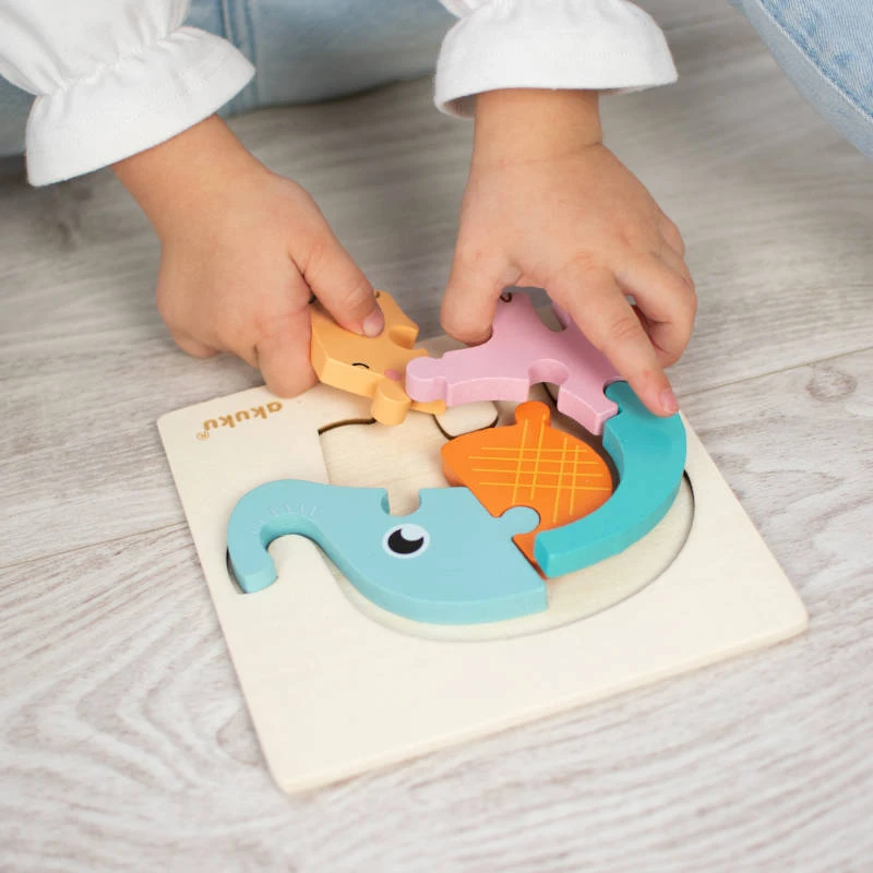 Drewniana układanka dla noworodków Słoń Akuku